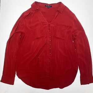 Velvet heart Womens Red Long Sleeve Top Botton Up Shirt Blouse Valentines Day